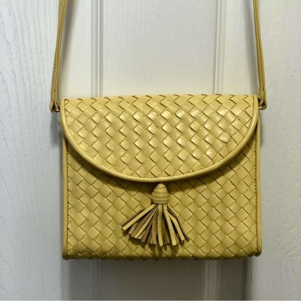 VINTAGE Talbots Yellow Woven Crossbody Bag / Clutch Spring / Summer Cottagecore - Picture 3 of 14